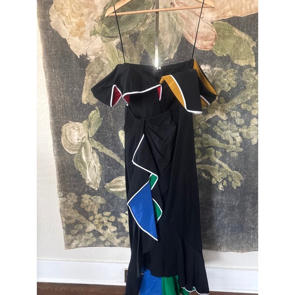 Rosie Assoulin  Flap Around Black Colorblock Ruffle Maxi Dress Size 2 - Picture 11 of 15